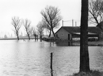 842875 Gezicht over de overstroomde landerijen bij een boerderij aan het Valleikanaal tussen de stuw Pothbrug te ...